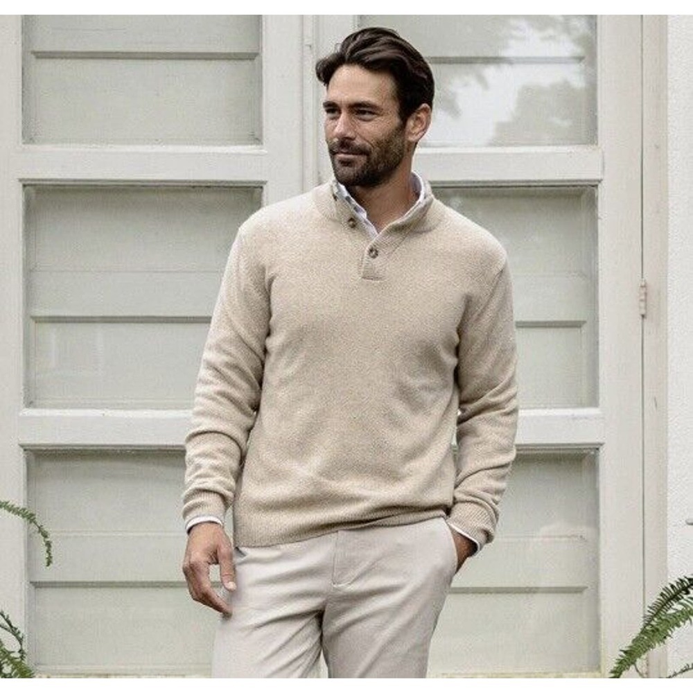 Hawker Rye Sweater Mens Size XL Cashmere Blend Mockneck Button Knit Pullover NWT